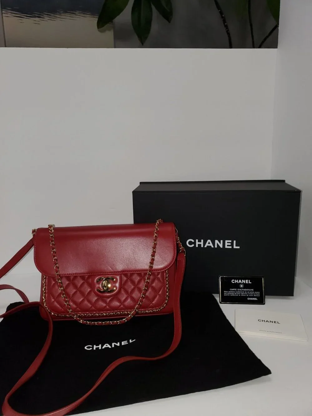 Chanel Unchained Red Leather Messenger Crossbody Flap Bag-NO DUST BAG